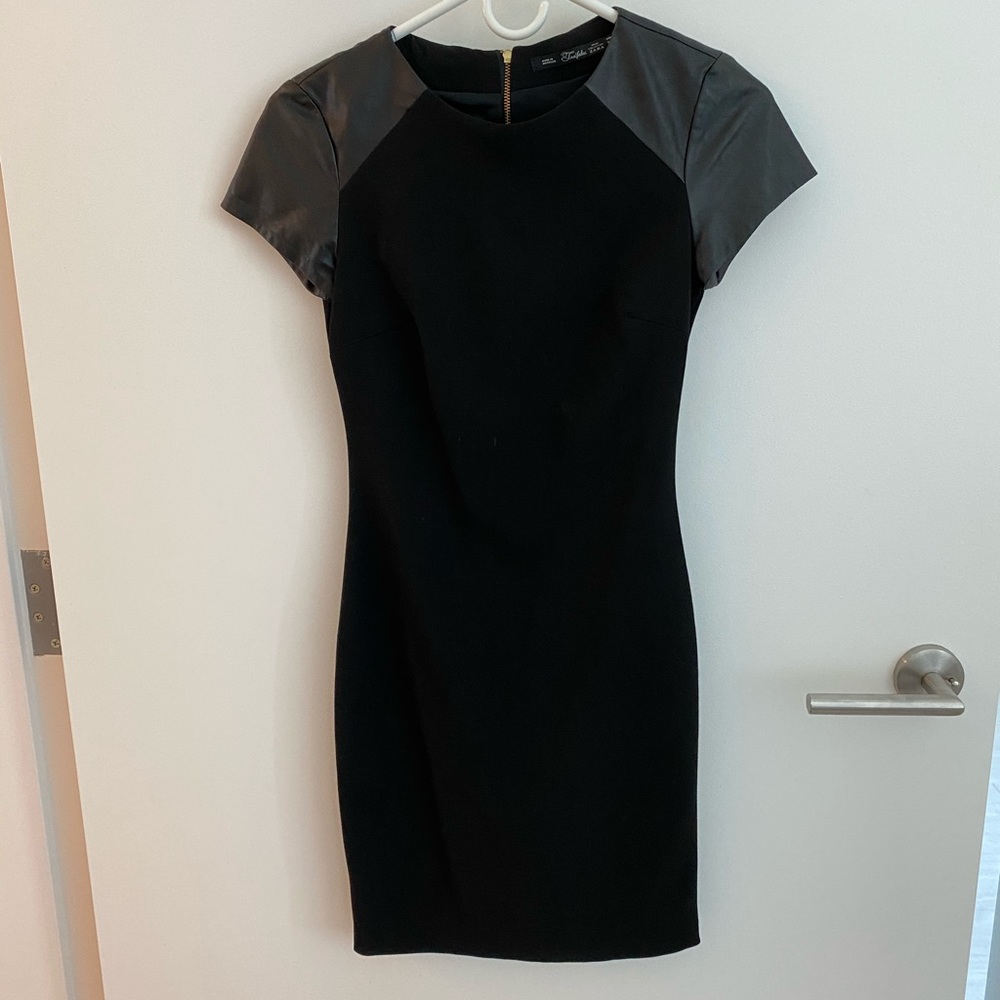 Zara bodycon leather sleeve dress